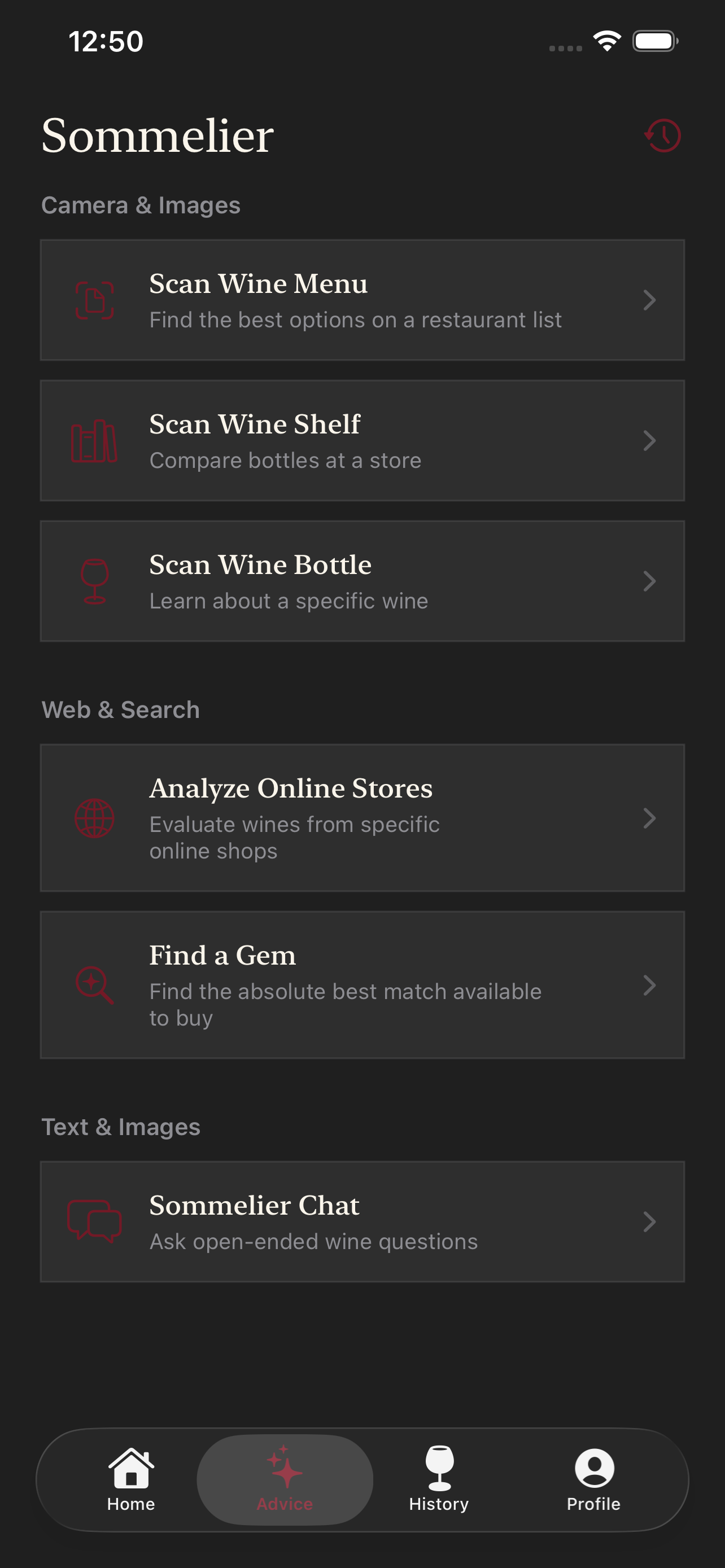 Wine Advice Screen