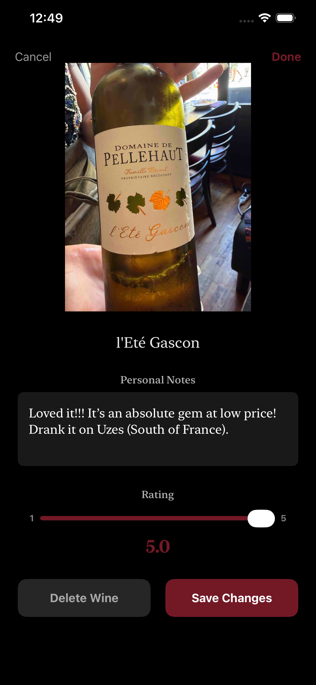 Wine Rating Screen